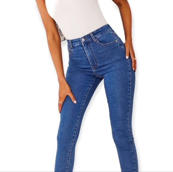 Tall Mid Blue Wash Basic High Waisted 5 Pocket Skinny Jeans - Picture 4 of 4